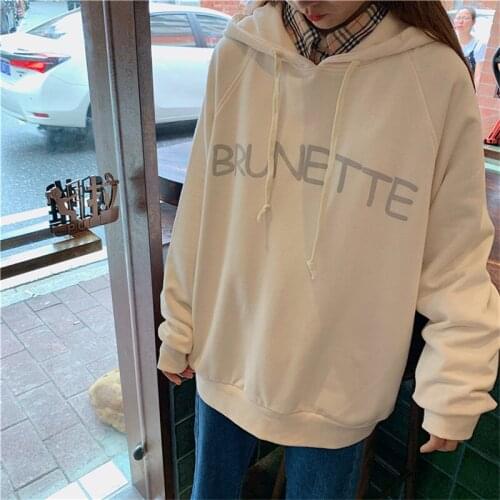 Printed Sweatshirts Women Hooded Winter Thicker Plus Velvet Warm Soft Letter Trendy Ulzzang Hoodies female Pullovers Chic Cute