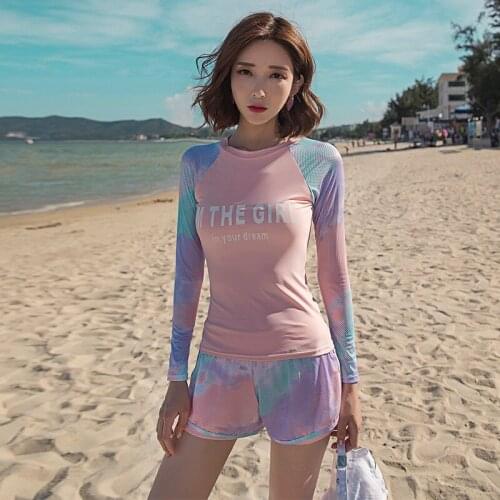 2021 Summer New Beach Wear Long Sleeve Swimsuit Sexy Tight Quick Dry High Waist Bikini Swimwear Bathing Suit Women Two Piece Set