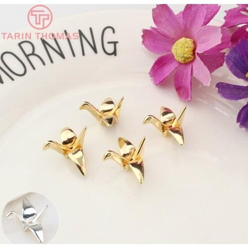 6PCS 22x10MM 24K Gold Color Brass Paper Crane Charms Pendants for Jewelry Making Diy Jewelry Findings Accessories wholesale