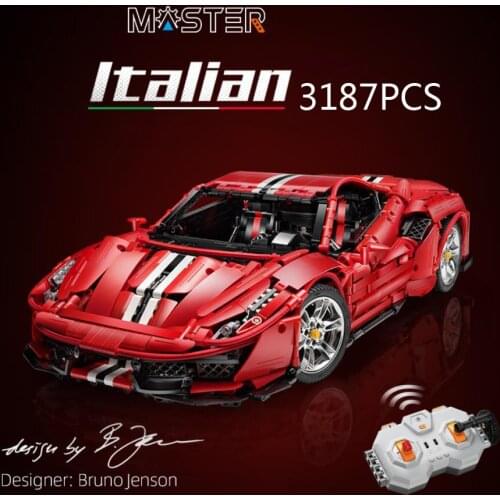 2.4Ghz Radio remote control Super sport car Technical 1:8 scale Italia 488 Building block moc brick rc toy collection for gift