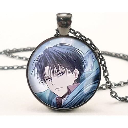Attack on Titan Levi Ackerman Glass Cabochon Pendant Necklace Scouting Legion Black Chain Necklace Cosplay Lover Gift