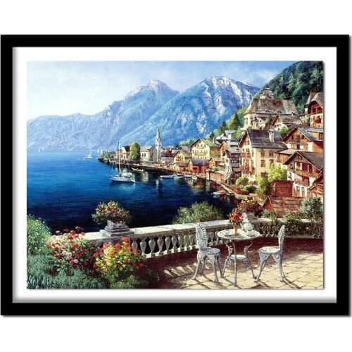 Beauty Life Diamond Landscape seaside mountain town dimensional embroidery 3D DIY diamond painting nature scroll painting