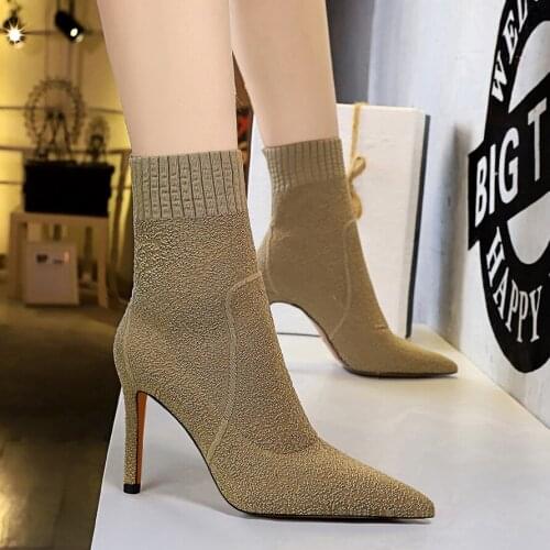 BIGTREE sock booties black winter boots for girls women boots super high heels nightclubs elastic luxury shoes women designers