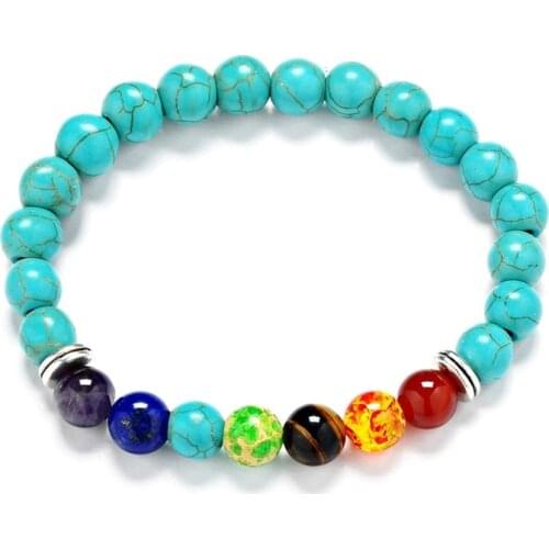 Bohemian Fashion 7 Color 8MM Mixed Stone Chakra Beads Bracelet for Women Men Volcanic Rock Casual Bracelets