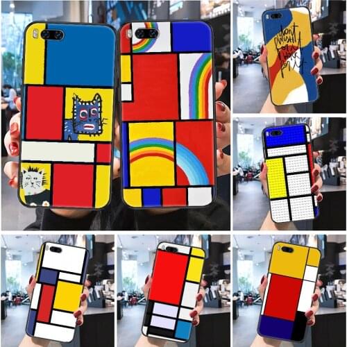 Mondrian grid Art color Phone case For Xiaomi Mi Max Note 3 A2 A3 8 9 9T 10 Lite Pro Ultra Frosted black soft coque pretty cover