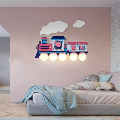 Childrens room train cartoon wall lamps staircase study bedroom wall sconces lights aisle corridor wood stained glass lamps