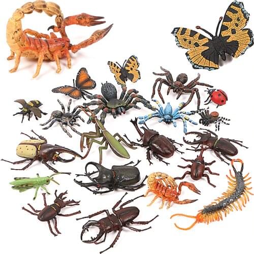20Type Simulated Animal model Insect action figures Stag Beetle Spider Scorpion Bee Ladybird Models Figurine Decoration Kid toy