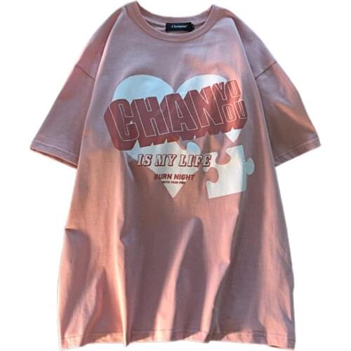 Women Oversize T-shirt Letter Print Comfortable to Wear Polyester Ladies Short Sleeve Tops Shirt for Summer Clothing
