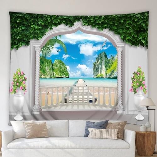 Natural Scenery Tapestry Waterfall Ocean Green Forest River Landscape Living Room Bedroom Mural Wall Hanging Blanket Beach Towel