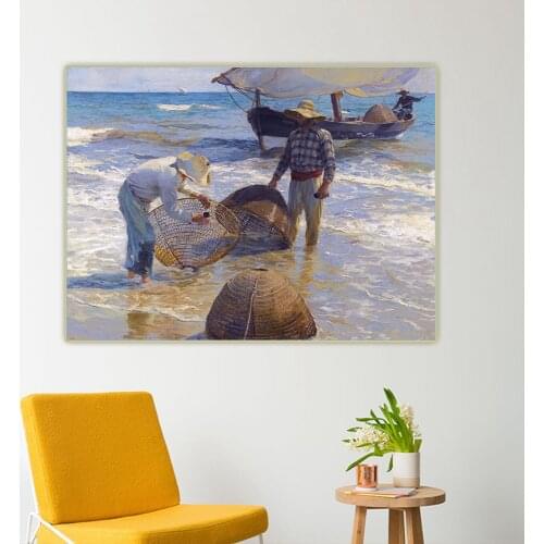 Holover Canvas Oil Painting Joaquin Sorolla"Valencian Fishermen"Naturalism Aesthetic Poster Backdrop Home Interior Decoration