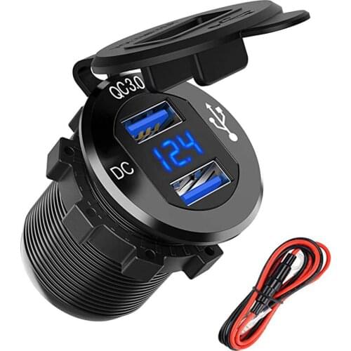 Hot-sell Metal QC3.0 Smart Fast Charge USB Port Car, Motorcycle, RV Modified Car Dual USB Car Charger