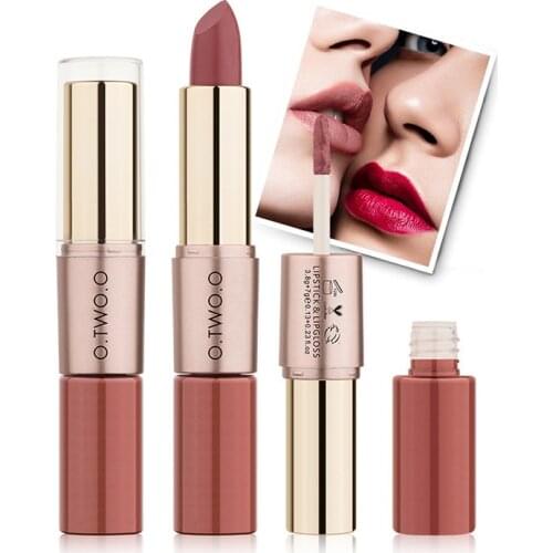 Hot Selling O.TWO.O 12 Colors Double Head Non-Stick Cup Matte Lip Gloss Lipstick Combo Explosions Makeup Gift for Women N9107
