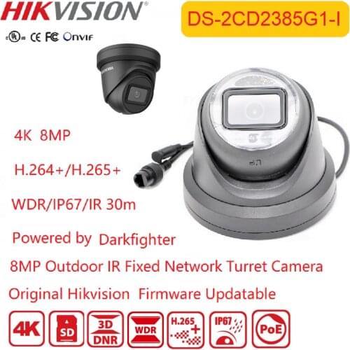 Hikvision IP Camera 4K Black DS-2CD2385G1-I 8MP POE IR IP67 Powered-by-DarkFighter Fixed Turret Network CCTV Camera