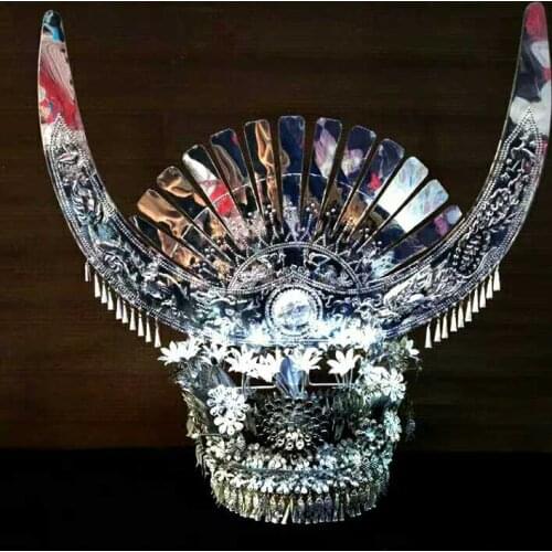 Chinese cosplay Miao hats Dong ethnic handmade silver headgear hat stage photo scenic spot headdress