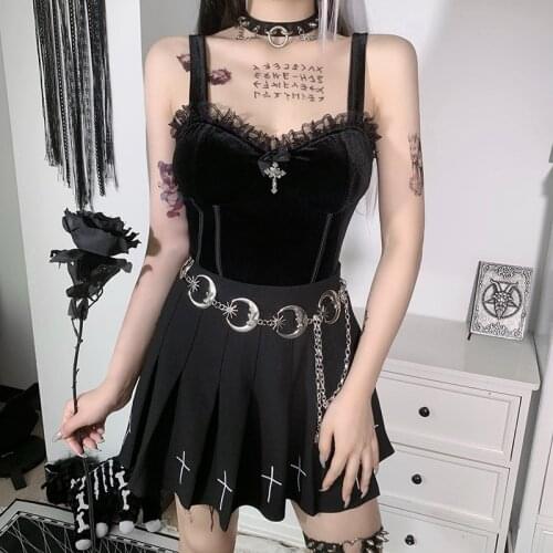 Gothic Corset Women Sexy Lace Corduroy Zip Bustier Sling Corset Lingerie Vintage Crop Top Camisole Club Party Outfits Streetwear