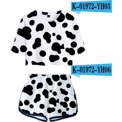 Personality Black and white cow spots T-Shirt Sets Women Summer Sexy Cute T-Shirt Shorts Suit Hot Sale Animal Stripe Print Sets