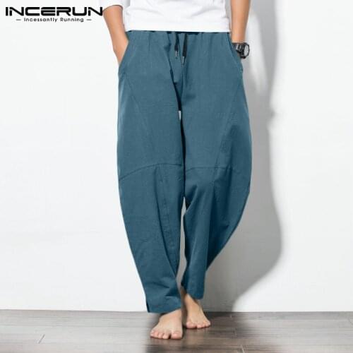 Fashionable New Mens Pantalones Soild Color All-match Trousers Cotton Casual Streetwear Tapered Wide-leg Pants S-5XL INCERUN