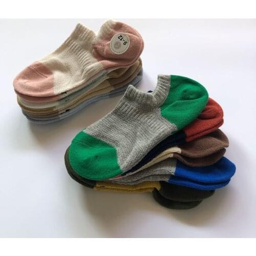 2021 New Spring Summer Thin Mesh Kids Patchwork Socks 5 Pairs Sets Boat Socks For Girls Boys Cotton Child School Socks