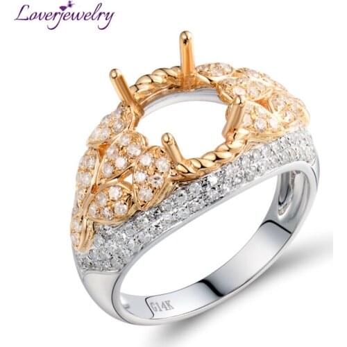 LOVERJEWELRY Oval 7x9mm Semi Mount Setting In 14Kt Two Tone Gold Diamonds Purity Wedding Ring WU298