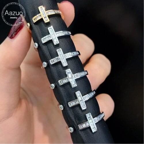 Aazuo Orignal 18K Solid White Gold Rose Gold Real Diamonds 0.15ct Classic Cross Open Ring Gift For Woman Engagement Birthday