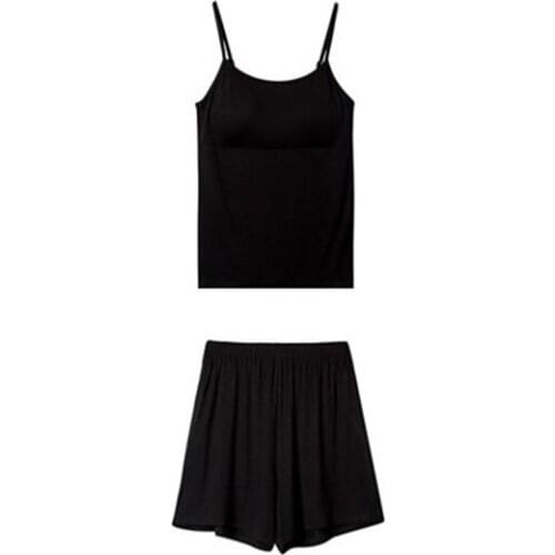 New Summer Modal Women Sling Pajamas Set Sexy Nightwear Casual Soft Womens Sleepwear Loose Plus Size M-3XL Pyjamas With Bra