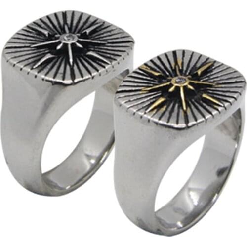 Drop Ship 7-14 Cool Crystal Ring 316L Stainless Steel Party Mens Golden Sun Ring