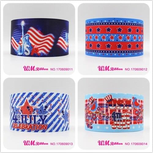 Q&N ribbon 3inch 75mm July 4th USA national day printed grosgrain ribbon webbing 50yards/roll for headband free shipping