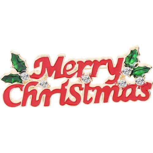 Christmas Theme Brooch Pin Merry Christmas Lettering Red Brooch Best Christmas Gift Accessories For Family And Friends And Lover
