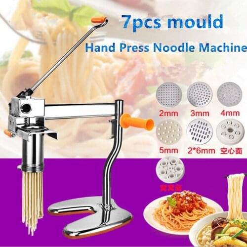 Manual noodle maker press pasta machine with 7 pressing moulds making noodles