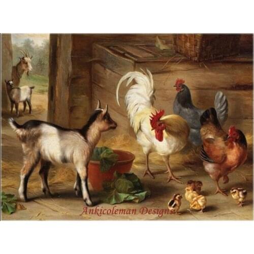 Needlework for embroidery DIY DMC High Quality - Counted Cross Stitch Kits 14 ct Oil painting - Goats, chickens and chicks
