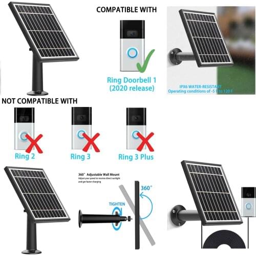 Solar panel for Ring Video Doorbell 1(1st Gen)3.5W Output,Aluminum Alloy Bracke