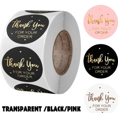 THANK YOU Kawaii Sticker for Envelope Sealing Labels Sticker Black Pink Transparent Gold Sticker Stationery Supply Stickers