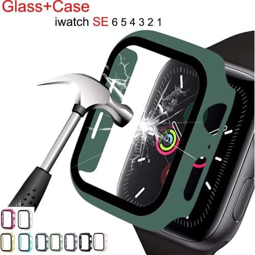 High Quality Glass+case For Apple Watches 44mm 40mm 42mm 38mm For iWatch series SE 6 5 4 3 2 1 Screen Protector+cover Accessory