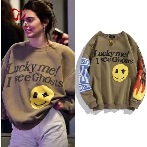 Kanye West Sweatshirts I See Ghost Pollover Hoodie Kendall Jenner Streetwear Hip Hop Plus Velvet Stranger Things Sweatshirt Male