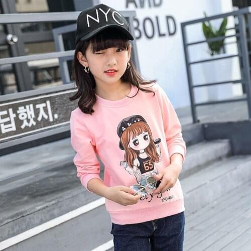 Spring 2021 Cotton Long Sleeve T Shirts For Kids Girls Toddler Baby Cartoon Girl Tops Teenage White Sweatshirts Children Tees