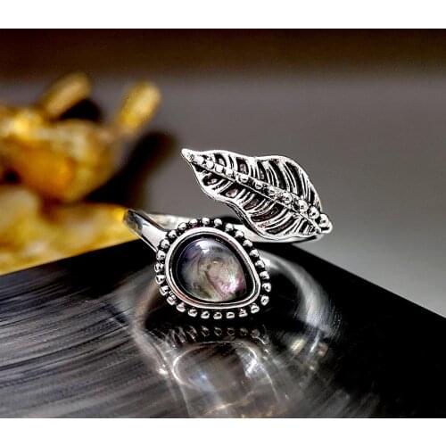 Vintage Female Moonstone Thin Ring Charm Silver Color Adjustable Wedding Rings For Women Cute Leaf Water Drop Engagement Ring