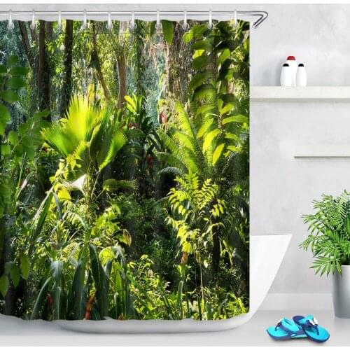 72'' Tropical Jungle Fragrant Foliage Green Shower Curtains Palms Tree Bathroom Curtain Fabric Polyester for Bathtub Decor