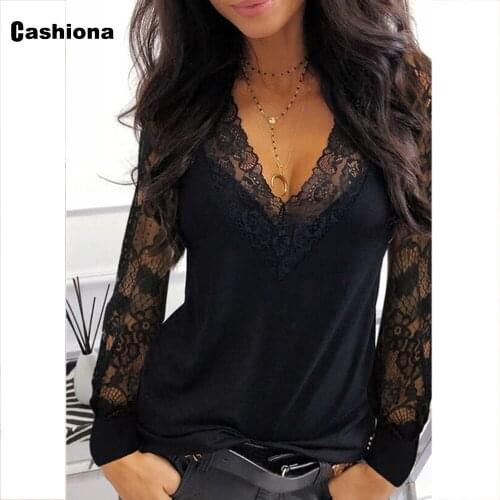 Cashiona Plus Size 4xl 5xl Women Elegant Leisure Casual T-shirt Hollow Out Sleeve V-neck Female the Top Summer Lace Tees shirt