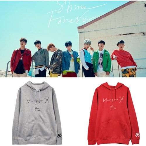 Women Tops KPOP Fashion MONSTA X Album SHINE FOREVER Printed Letters Hoodies Pullovers Fleece/ Thin Sweatshirts Pullover Hoodie