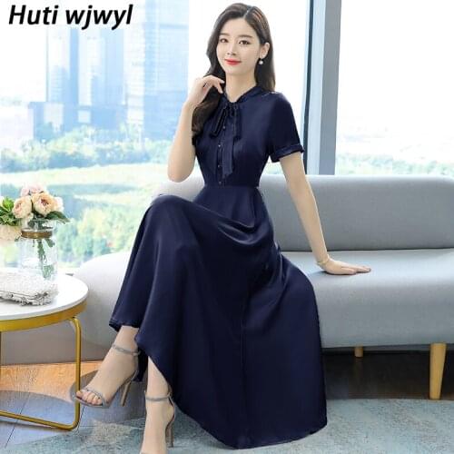 Spring Summer 3XL Plus Size Casual Midi Sundress Women Bodycon Party Runway Vestidos 2021 Vintage Solid Satin Acetate Maxi Dress