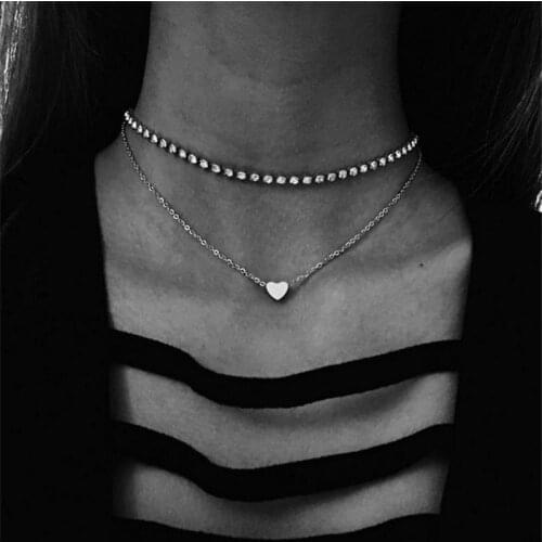 Shine Heart Crystal Choker Necklaces for Women Geometric Rhinestones Necklaces Statement Jewelry Party Gifts