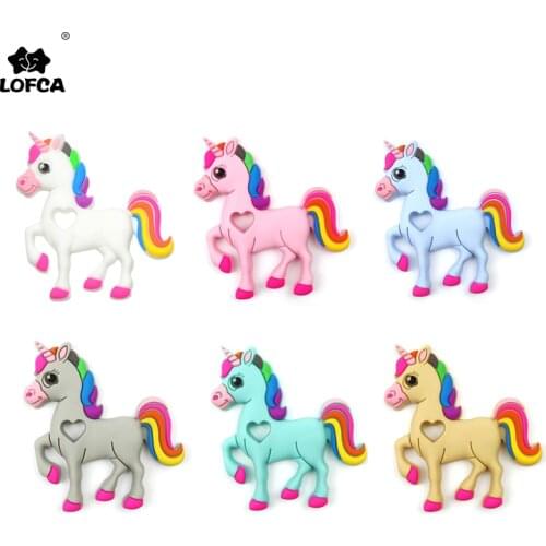 LOFCA 1pc Baby Food Grade Silicone Teether BPA Free Unicorn Infant Baby Silicone Chew Pendant Cartoon Kids Teething Toy BPA Free