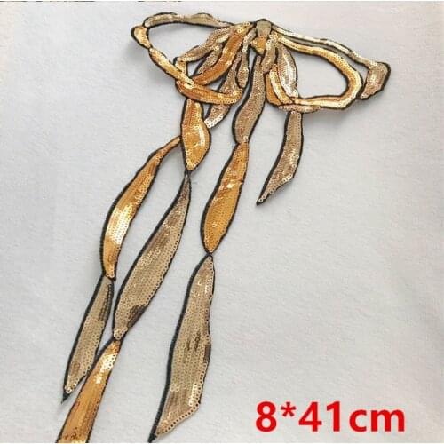 1pcs New Sequin bow tie collar flower Embroidery applique paillette fabric sweater clothes patch stickers t-shirt diy decoration