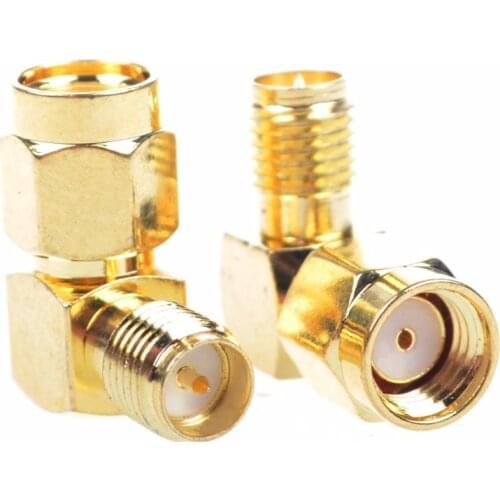 10PCS RP-SMA male to RP-SMA Female 2 Male Center Right Angle 90 degree RF connector Gold Plated Adapter