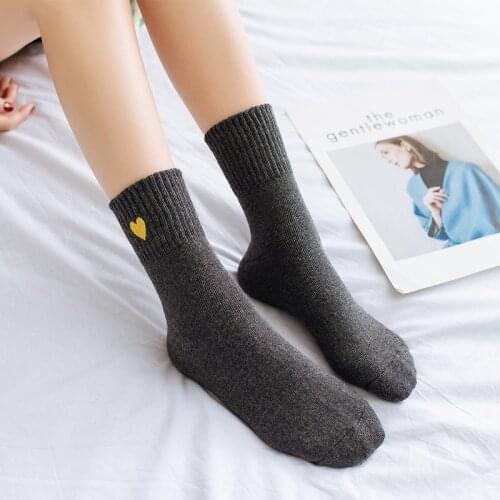 3 Pairs New winter love embroidered Solid cotton women socks Comfortable Harajuku Warmth Design kawaii Casual Ladies Crew Sox