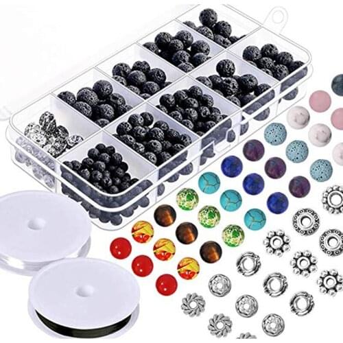 500pcs Lava Beads Stone Rock with Chakra Beads and Spacer Beads for Essential Oil Jewelry Making Accessories Beading Supplies