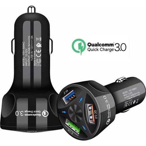 3 Ports USB Car Charger Quick Charge 3.0 Fast Charging For Iphone 12 11 Por Huawei P40 P30 Xiaomi mi 11 Mobile Phone Car Adapter