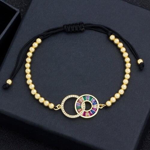 New Trendy Charm Braided Bracelet Gold Color Adjustable Bracelets For Fashion Women Copper Beads CZ Jewelry Boho Ethnic Bangles