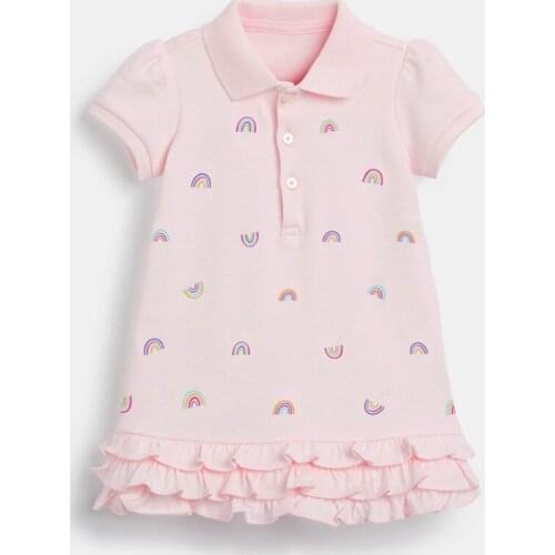 Brand 100% Cotton Children Infant Bebe Kids One-piece Summer Princess Dresses for Girls Turn-down Collar Dress Baby Girl Clothes