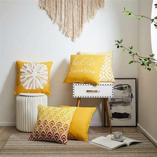 Yellow Embroidered Cushion Cover 45X45 Pillow Covers Decorative For Living Room Sofa Pillow Case Luxury Cushion Cover Home Decor